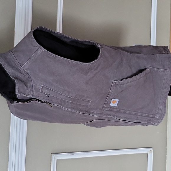 Carhartt Women's Sherpa Lined Vest Relaxed Fit Washed Duck Medium Taupe Gray - Picture 2 of 11
